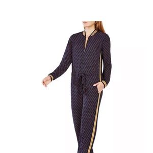 BCBGMaxAzria Navy and Gold Jumpsuit